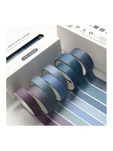 7 Renkli Washi Bant Seti - Purplish Blue Temalı ürün görseli 1