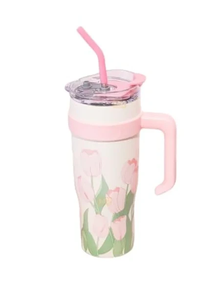 Pembe Lale Desenli Paslanmaz Çelik Termos - 1200ml ürün görseli 1