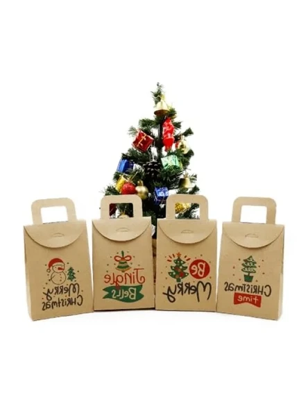 10x15 cm Noel ve Yılbaşı Temalı Kraft Hediye Kutusu Seti - 4 Adet ürün görseli 1