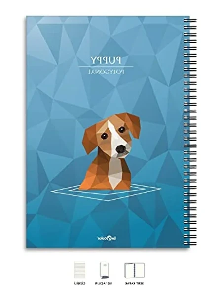 Renkli Köpek Tasarımlı Çizgili A4 Defter - 200 Sayfa ürün görseli 1