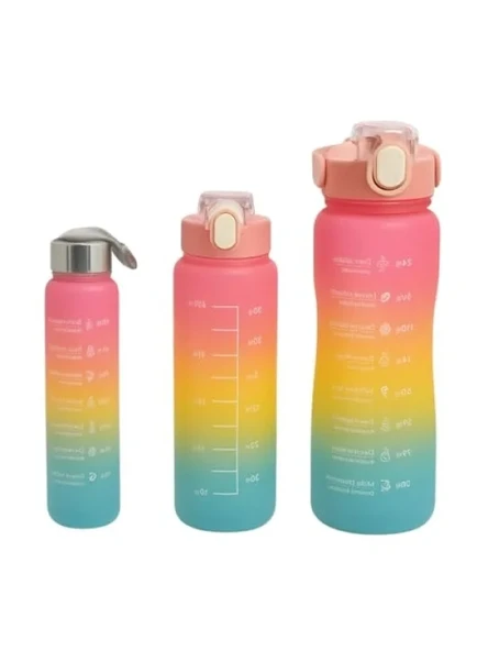 Motivasyonlu Spor Matara Seti - 2L, 900ml ve 300ml Sızdırmaz Şişe Seti ürün görseli 1