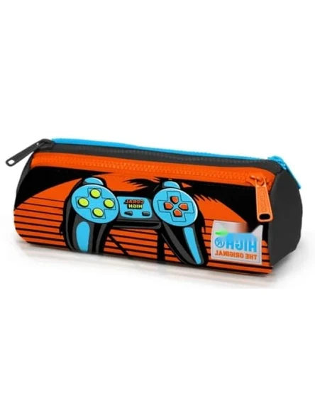 Üç Bölmeli Kalem Çantası - Siyah ve Turuncu Gamer Desenli ürün görseli 1
