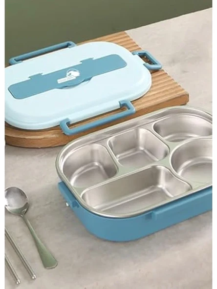 1000 ML Kapasiteli Paslanmaz Çelik Lunchbox ve Çelik Kaşık - Resim 3