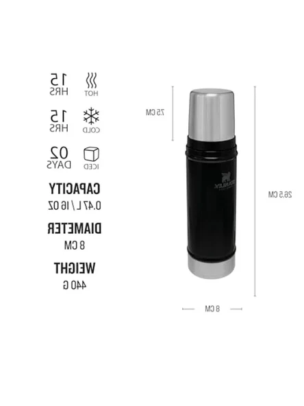 Vakumlu Çelik Termos - 0.47 Litre Mat Siyah - Resim 2