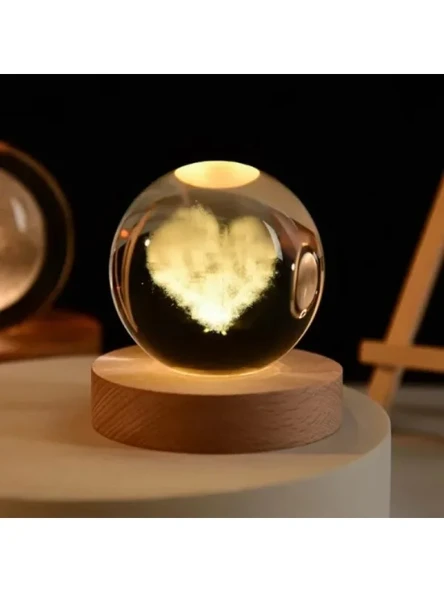 Kristal Cam LED Gece Lambası, Ahşap Stand ile ürün görseli 1