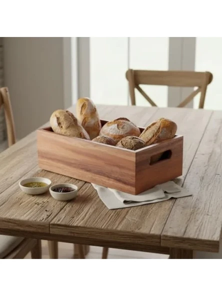 Doğal Ahşap Ekmeklik ve Çok Amaçlı Organizer Kutu – 25x14x8 cm ürün görseli 1