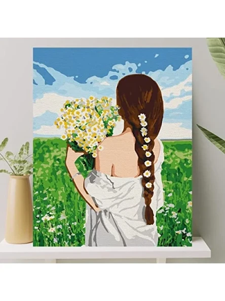 Sayılarla Boyama Tuval Seti - 40x50 cm, Papatya Desenli ürün görseli 1
