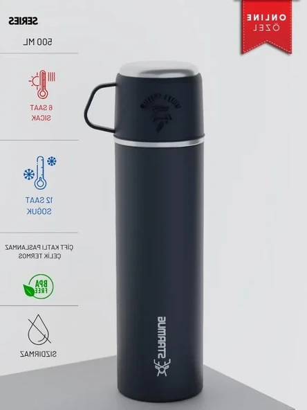 500 ml Kapasiteli Çelik Termos - Bardaklı Tasarım - Resim 3