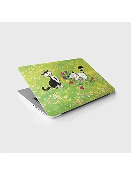 Çiçek ve Kedi Temalı Laptop Sticker, Notebook Kaplama Etiketi ürün görseli 1