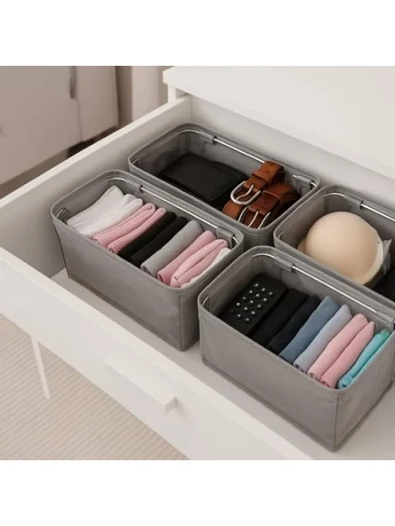 4 Adet Katlanabilir Çekmece Organizer Seti - 30x15x12.5 cm, Kumaş Dolap Düzenleyici ürün görseli 1