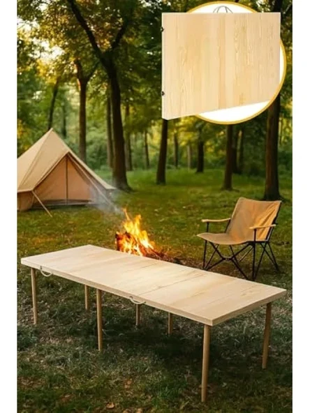 Katlanır Bahçe ve Piknik Masası - 75x200 cm Ham Naturel ürün görseli 1