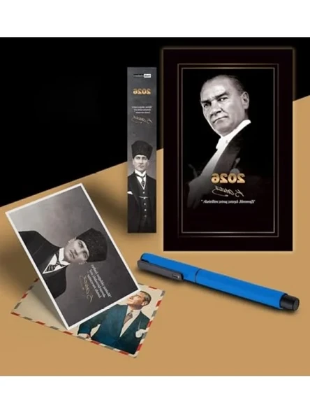 2026 Yılına Özel Atatürk Temalı Ajanda ve Ayraç Seti - Mavi ürün görseli 1