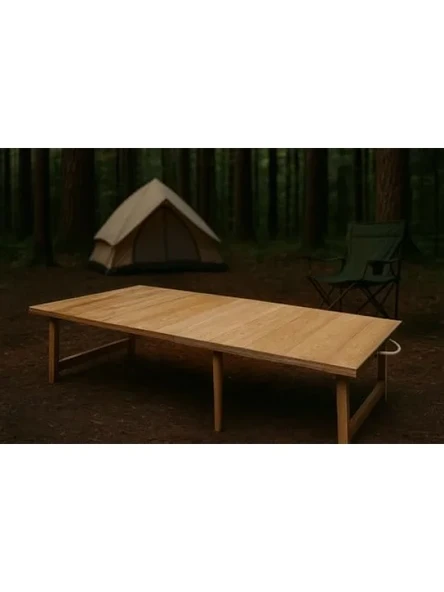 Sabit Ayaklı Katlanır Kamp Masası 70x120 cm - Ham Naturel Renk ürün görseli 1
