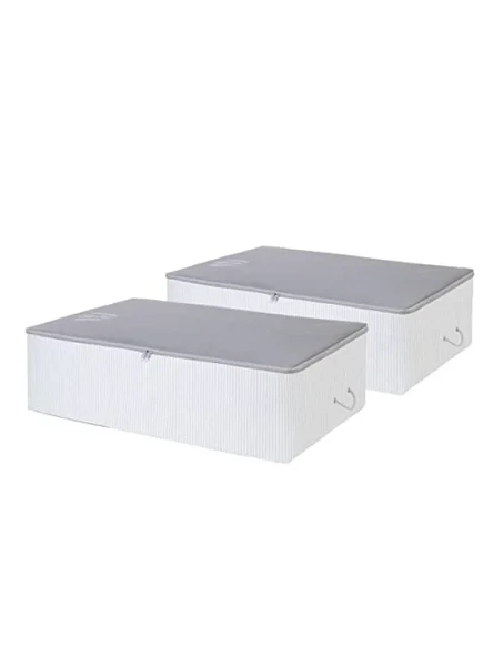 2 Adet Mega Boy Gri Çizgili Baza Altı Hurç Seti - 74x46x22 cm ürün görseli 1