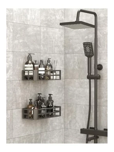 2 Adet Yapışkanlı Banyo Organizer Duş Rafı - Resim 3