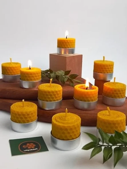 Doğal Balmumu ile Yapılmış 12 Adet Sarma Tealight Mum ürün görseli 1