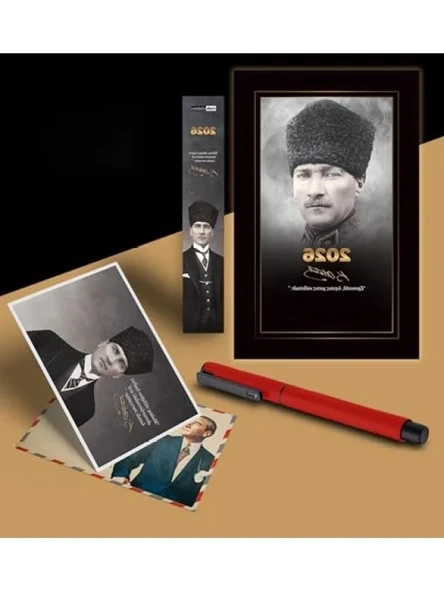2026 Atatürk Temalı Ajanda ve Kalem Seti - Kırmızı ürün görseli 1