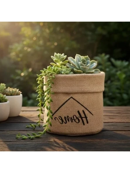 Doğal Jüt Saksı Kılıfı, 14cm Çap, 15cm Yükseklik ürün görseli 1