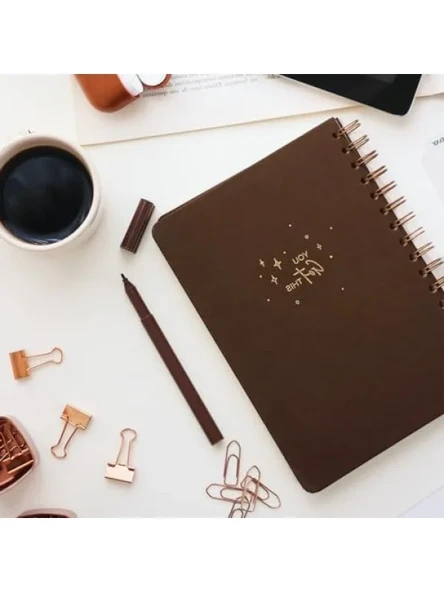 A5 Spiralli Sert Kapak Keten Kareli Defter, Kahverengi ürün görseli 1