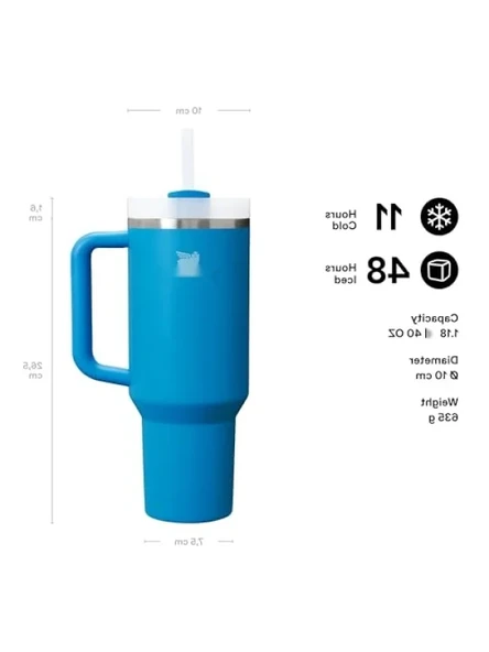 Pipetli Termos Bardak, Mavi, 0.89 Litre - Resim 3