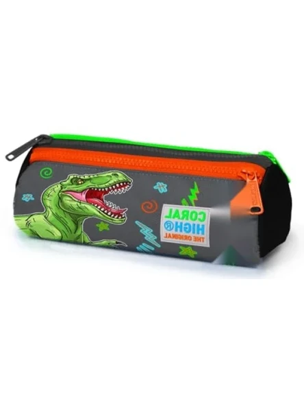 Üç Bölmeli Gri Yeşil T-Rex Kalem Çantası - Erkek Çocuk ürün görseli 1