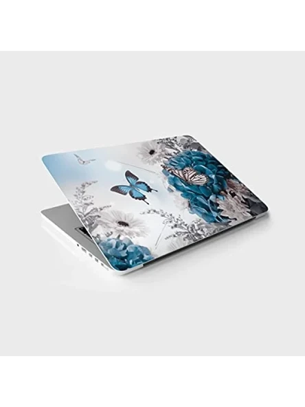 Mavi Kelebek Çiçek Temalı Laptop Sticker ürün görseli 1