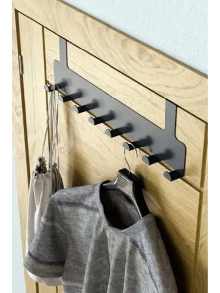 Kapı Arkası Askılık, 8 Kancalı Metal Organizer, Siyah ürün görseli 1
