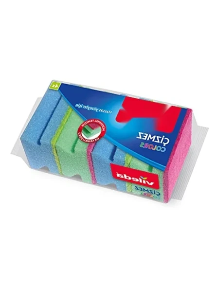 Çizmez Sünger 4'lü Set - Oluklu, Yeşil-Mavi-Pembe ürün görseli 1