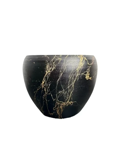 Siyah Üzeri Gold Mermer Efektli Toprak Saksı - 15 cm - Şık Tasarım ürün görseli 1