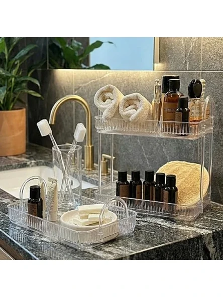 Şeffaf Banyo Düzenleyici Organizer - İki Katlı Set ürün görseli 1