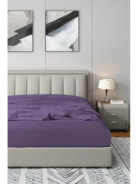 Mürdüm Renk 180x200 cm Lastikli Fitted Penye Çarşaf ürün görseli 1