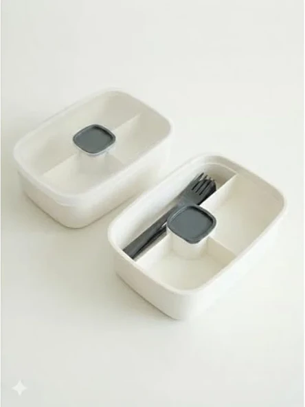 3 Bölmeli Sızdırmaz Lunch Box - Beyaz ürün görseli 1
