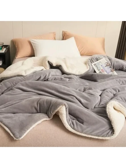 Çift Taraflı Sherpa Polar Battaniye (220 x 240 cm, Açık Gri) ürün görseli 1