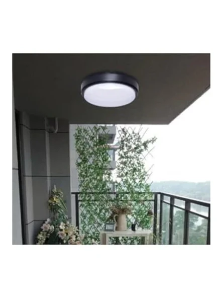 Enerji Tasarruflu Yuvarlak Balkon ve Teras Lambası, 15w Beyaz Işık (Siyah) ürün görseli 1