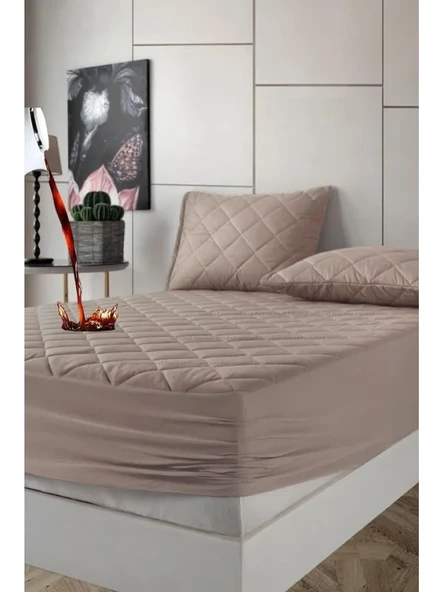 Kahverengi Kapitone Sıvı Geçirmez Yatak Koruyucu (160x200 cm) ürün görseli 1