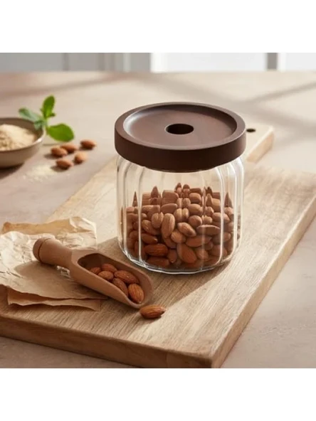 Hava Geçirmez Akasya Ahşap Kapaklı Cam Kavanoz (450 ml) ürün görseli 1