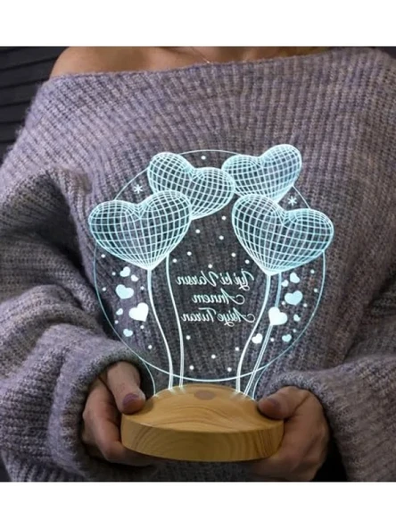 Kişiye Özel 3D LED Lamba - Kalp Balon Desenli ürün görseli 1