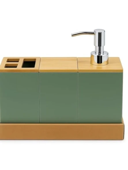 Yeşil Banyo Seti - Bambu Kapaklı, 4 Parça ürün görseli 1