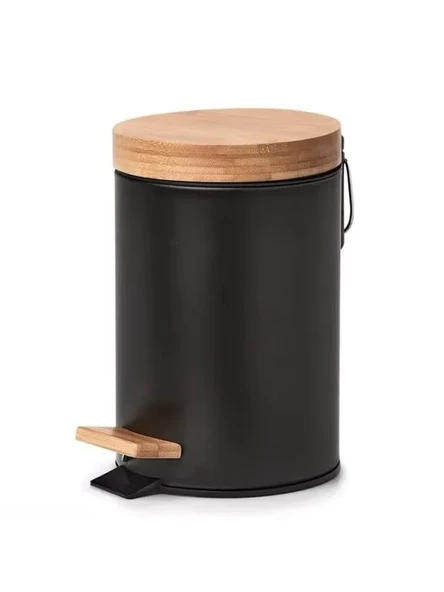 Metal Çöp Kovası, Bambu Kapaklı ve Hidrolik Yavaş Kapanma Özellikli, 3 Litre ürün görseli 1