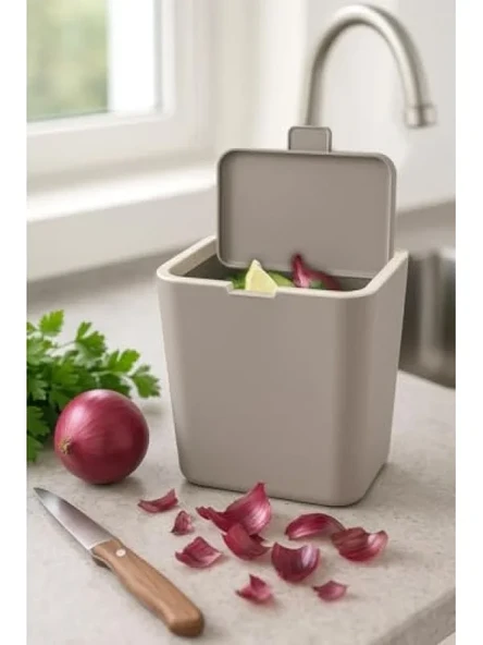 Kum Beji Renkli Modern Flip Çöp Kovası ürün görseli 1