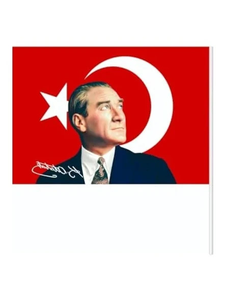 50x75 cm Atatürk İmzalı Raşel Kumaş Sopalı Türk Bayrağı ürün görseli 1