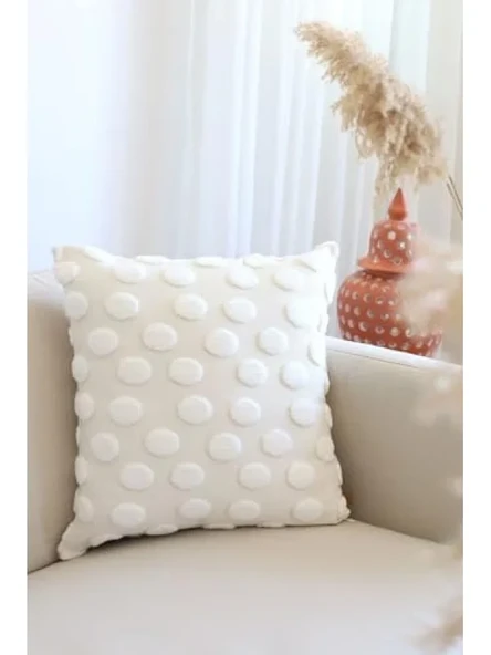 Modern Jakarlı Kırlent Kılıfı 43x43 cm Ekru ürün görseli 1