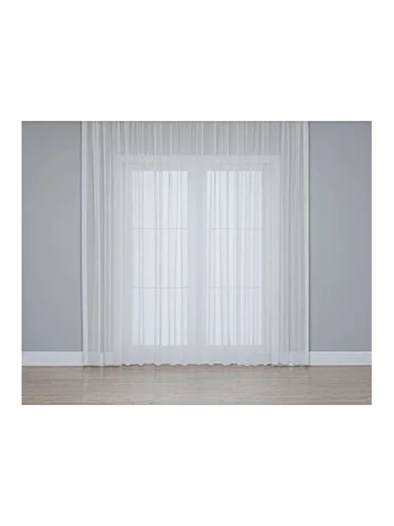 Yüksek Kaliteli Keten Dokulu Ekru Tül Perde, 350 x 260 cm, Pile Seçenekleri ile ürün görseli 1