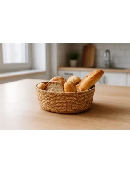 El Yapımı Doğal Hasır Ekmek Sepeti - 22x16x8 cm ürün görseli 1