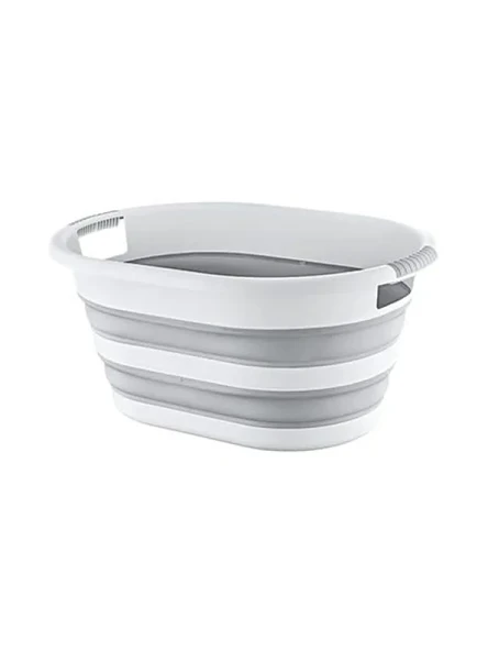 Katlanabilir 25 Litre Çamaşır Sepeti - Gri-Beyaz Modern Tasarım ürün görseli 1