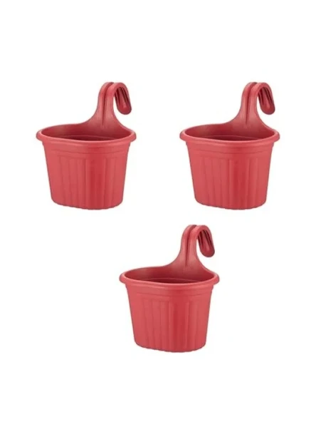 3 Adet Kırmızı Askılı Balkon Saksı - 3 Litre, 22,2 cm ürün görseli 1