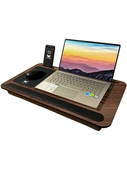 Minderli Laptop Sehpası - Telefon ve Tablet Bölmeli Çalışma Masası, Antik Meşe Renk ürün görseli 1