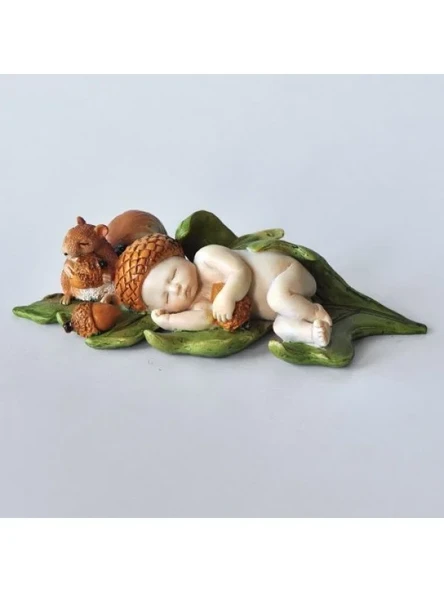 Uyuyan Palamut Peri Bebek Sincap Heykeli, 13.3 cm ürün görseli 1