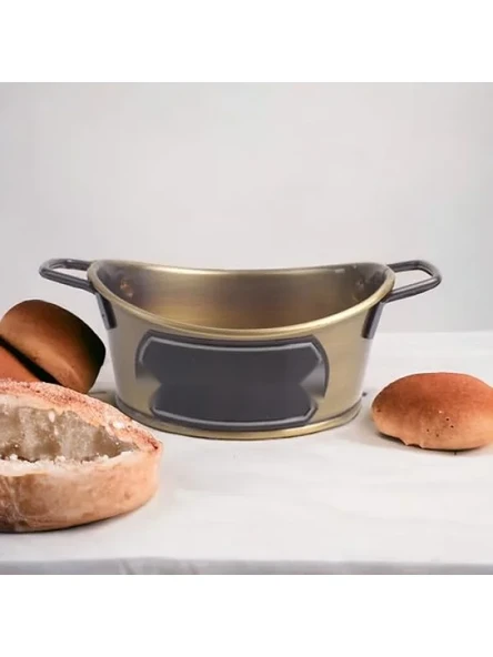 Lüks Galvaniz Ekmek Sepeti, Gold Kaplama Detaylarla ürün görseli 1