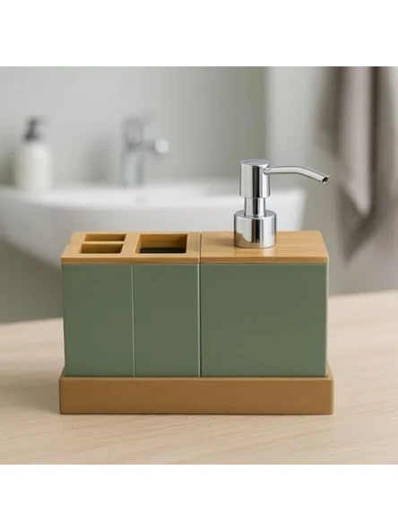 Yeşil Banyo Seti - Bambu Kapaklı, 4 Parça - Resim 3